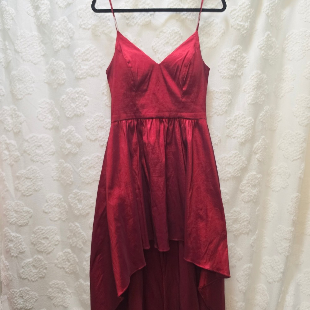 Y2K B. Darlin Red High Low Formal Dress Spaghetti Strap V-Neck Size 13/14